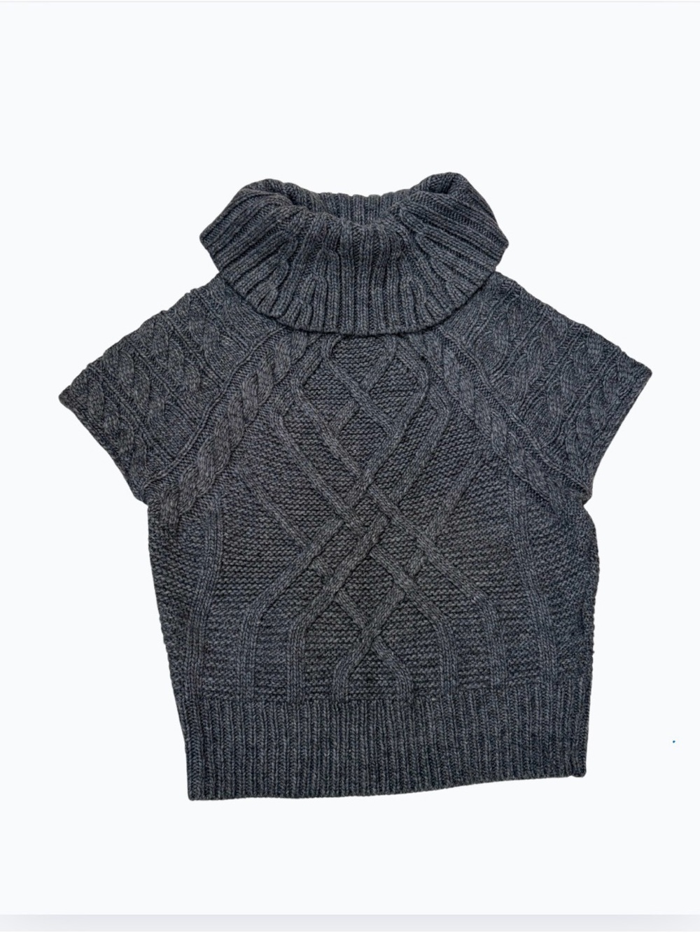 LOFT Chunky Knit Short Sleeve Turtleneck Cowl Neck Gray Sweater